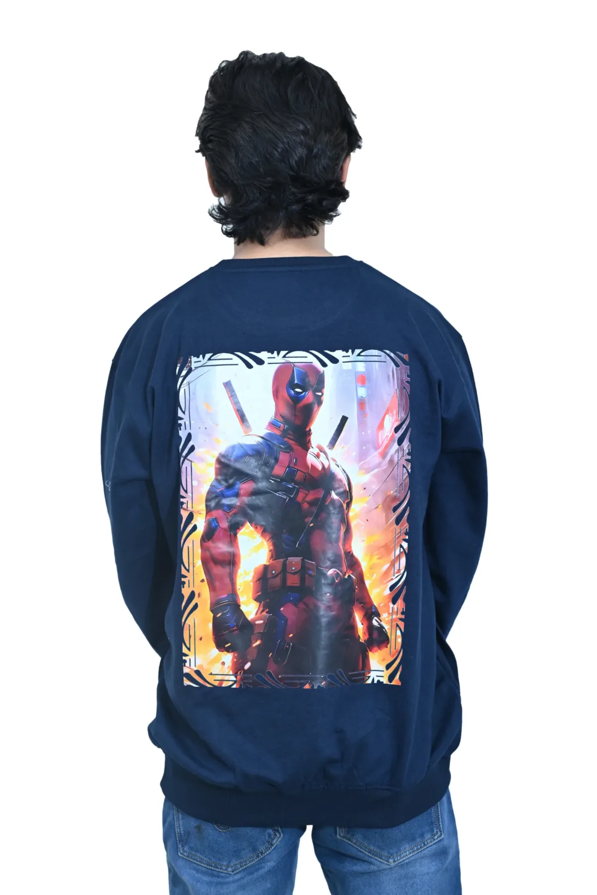 Cotton Regular fit Blue Deadpool Graphic Sweatshirt