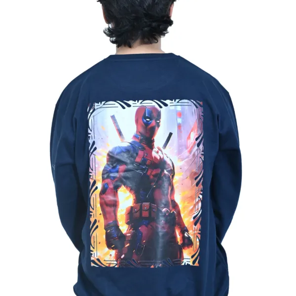 Cotton Regular fit Blue Deadpool Graphic Sweatshirt