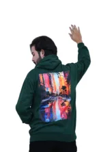 Cotton Regular fit Green Back Print City Street Graphic Hoodie