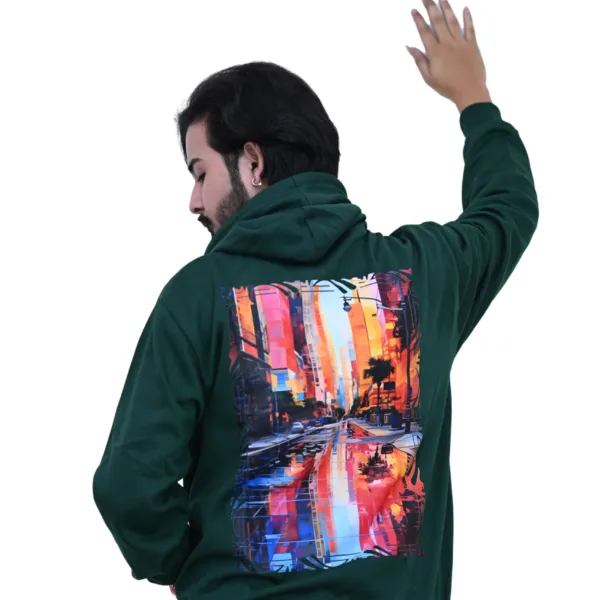 Cotton Regular fit Green Back Print City Street Graphic Hoodie