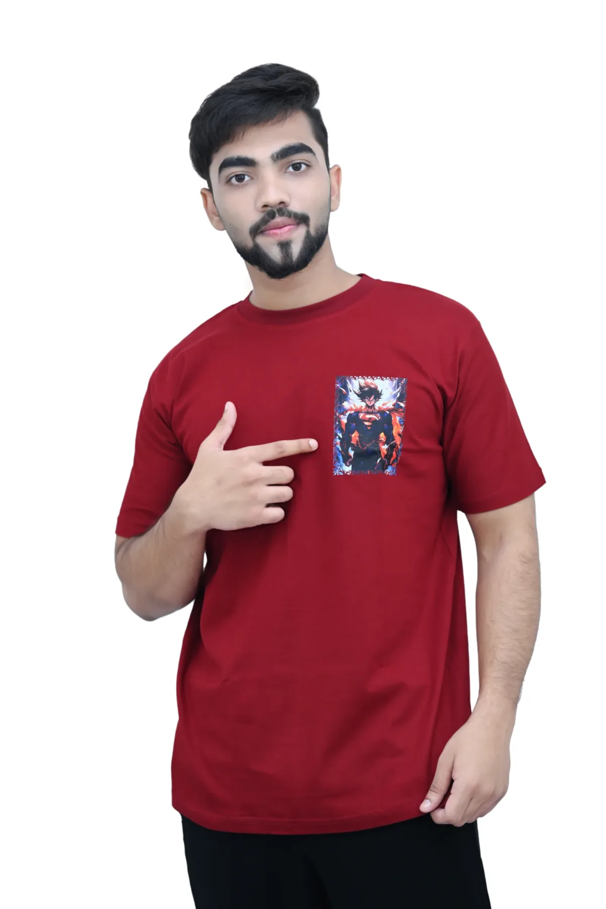 Cotton Regular fit Maroon Goku Printed Graphic T-shirt