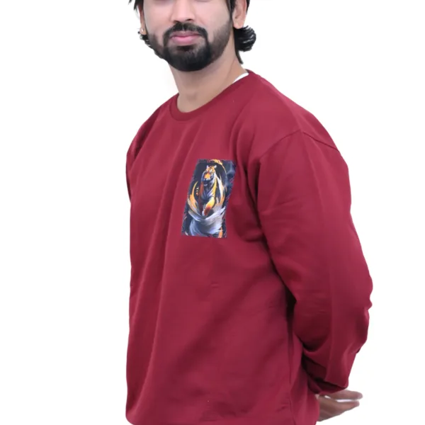 Cotton Regular fit Maroon Walking Tiger Graphic Sweatshirt