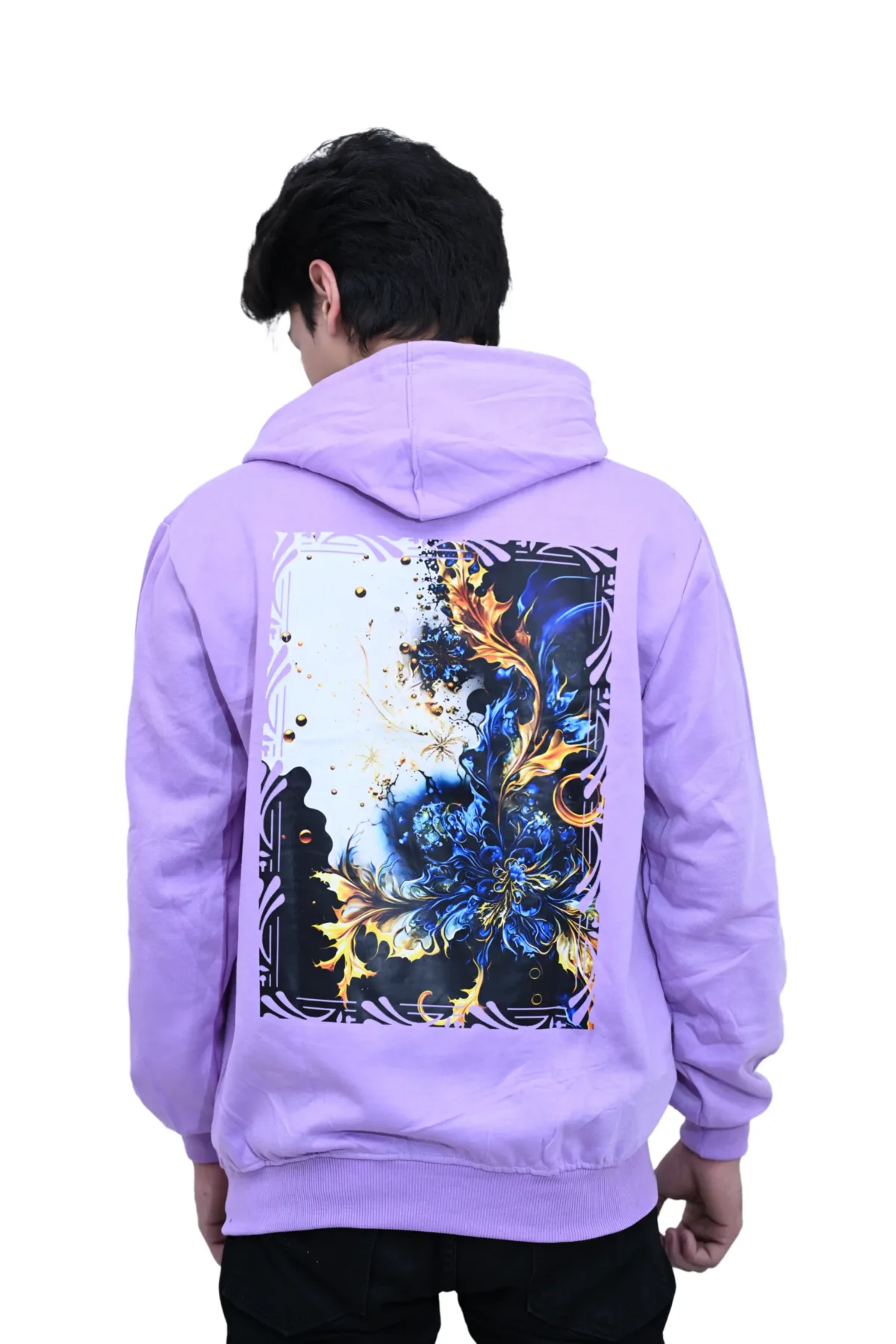 Cotton Regular fit Purple Back Print Multibloom Graphic Hoodie