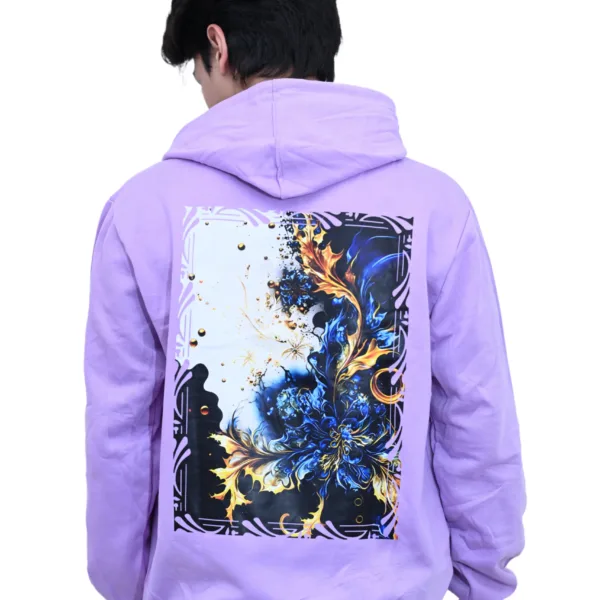 Cotton Regular fit Purple Back Print Multibloom Graphic Hoodie