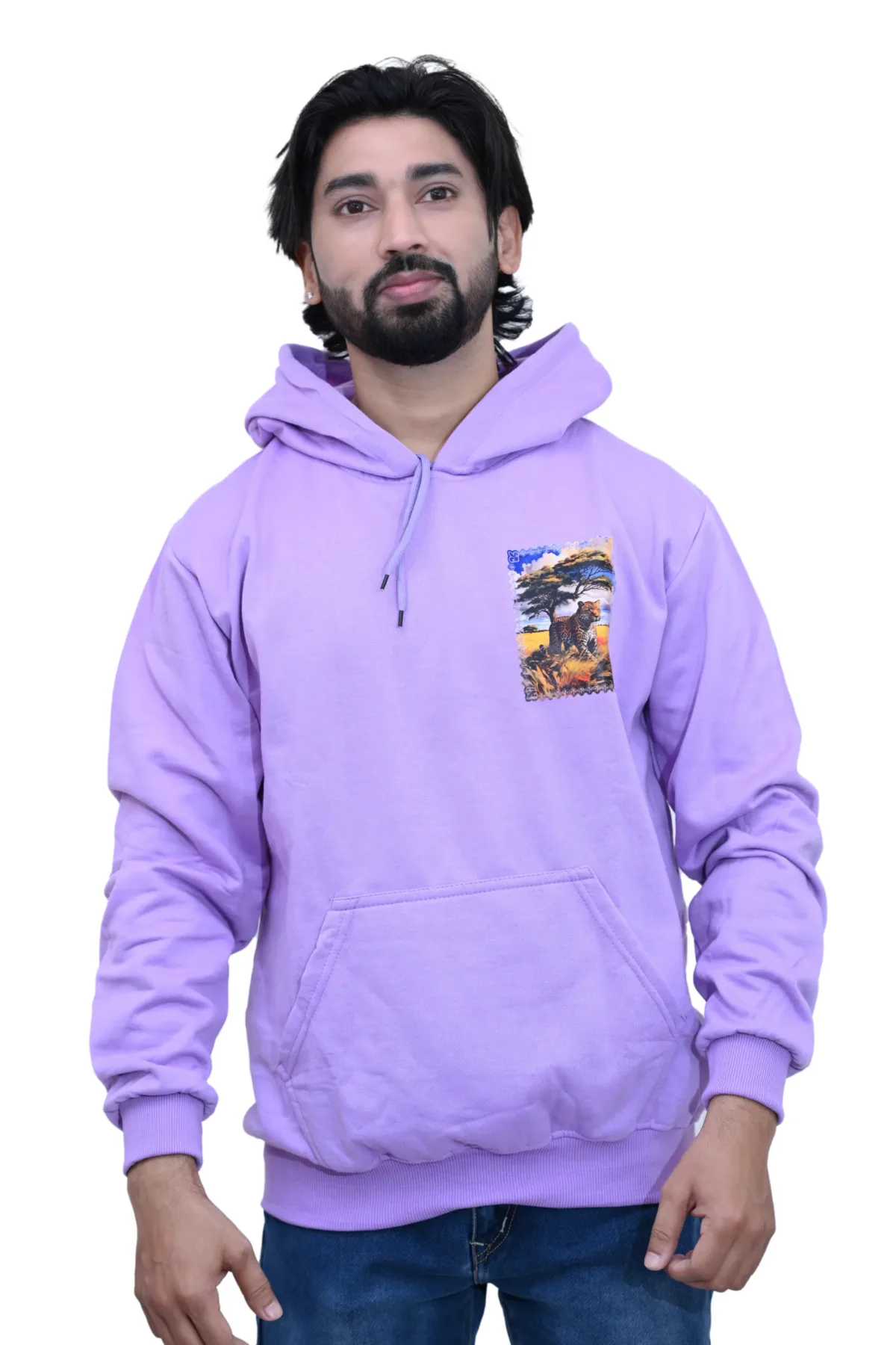 Cotton Regular fit Purple Walking Tiger Graphic Hoodie