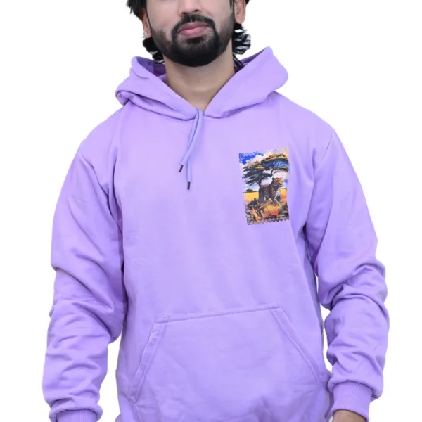 Cotton Regular fit Purple Walking Tiger Graphic Hoodie