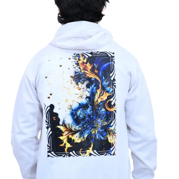 Cotton Regular fit White Back Print Multibloom Graphic Hoodie