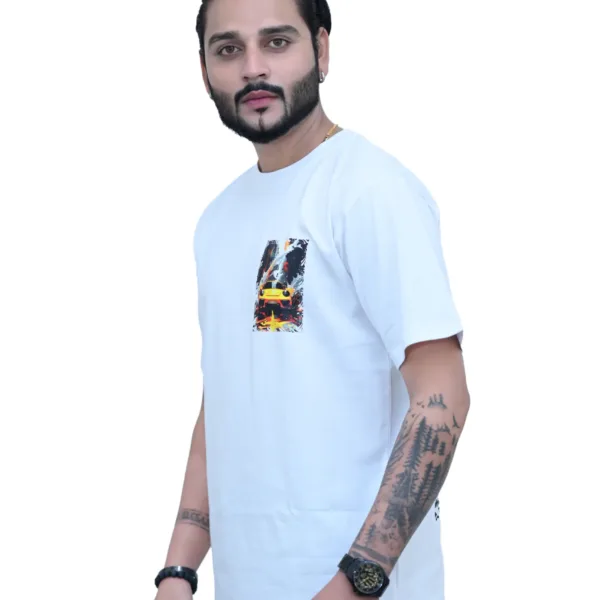 Cotton Regular fit White Car Printed Graphic T-shirt