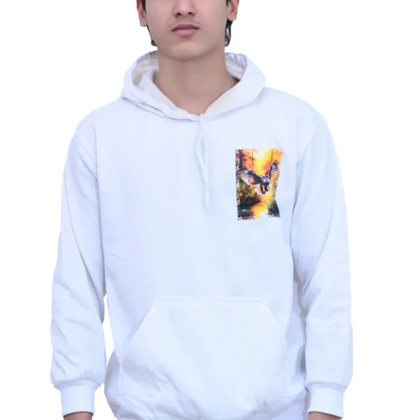 Cotton Regular fit White Flying Owl Graphic Hoodie