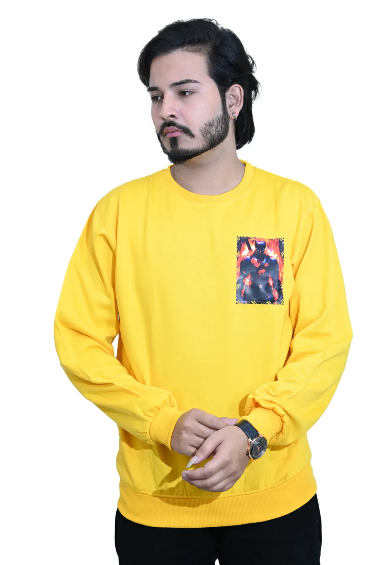 Cotton Regular fit Yellow Angry Batman Graphic Sweatshirt