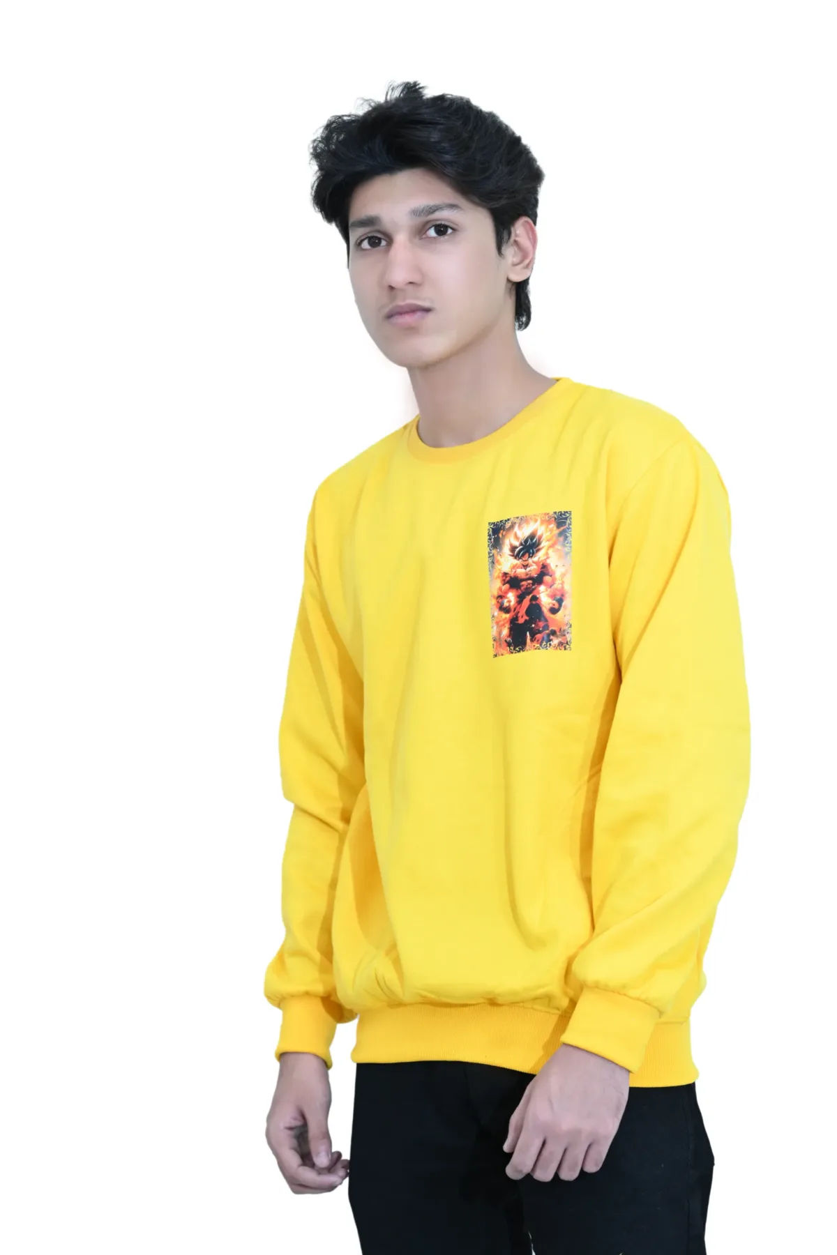 Cotton Regular fit Yellow Angry Man Goku Graphic Sweatshirt