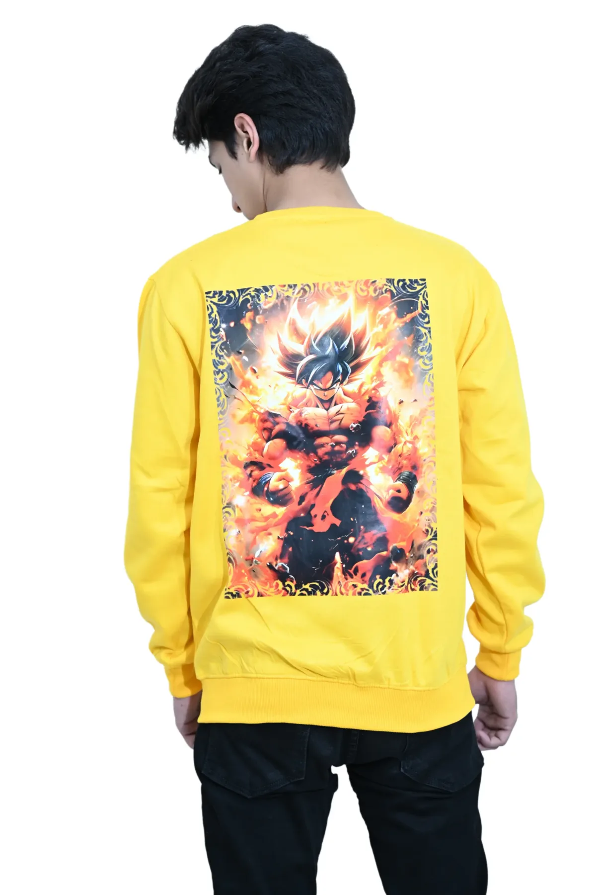 Cotton Regular fit Yellow Angry Man Goku Graphic Sweatshirt