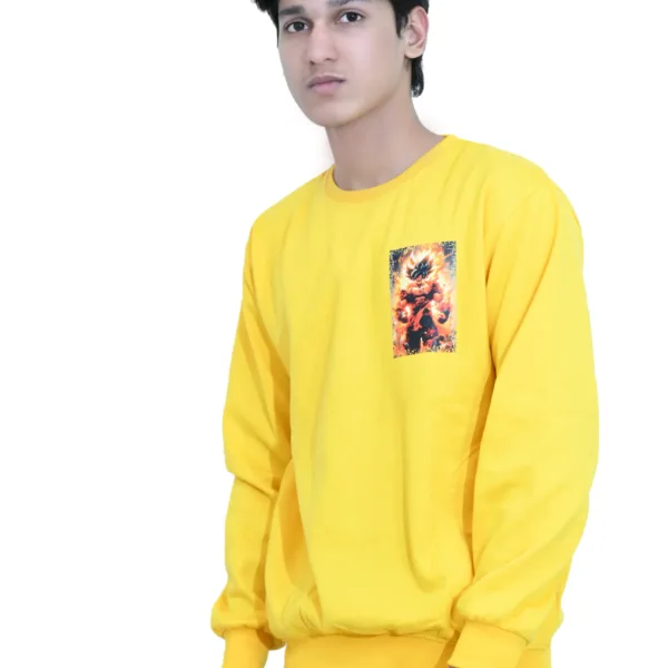 Cotton Regular fit Yellow Angry Man Goku Graphic Sweatshirt