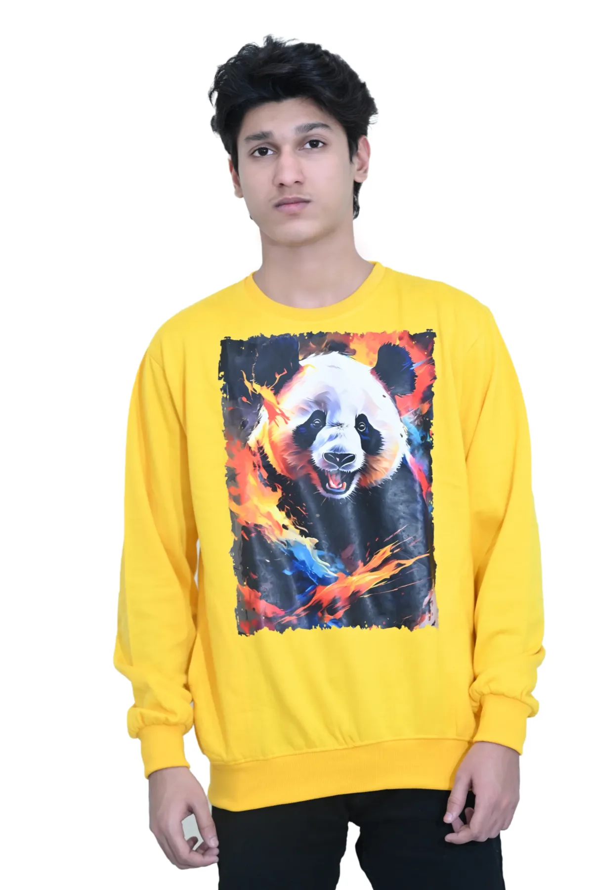 Cotton Regular fit Yellow Bear Laughing Graphic Sweatshirt