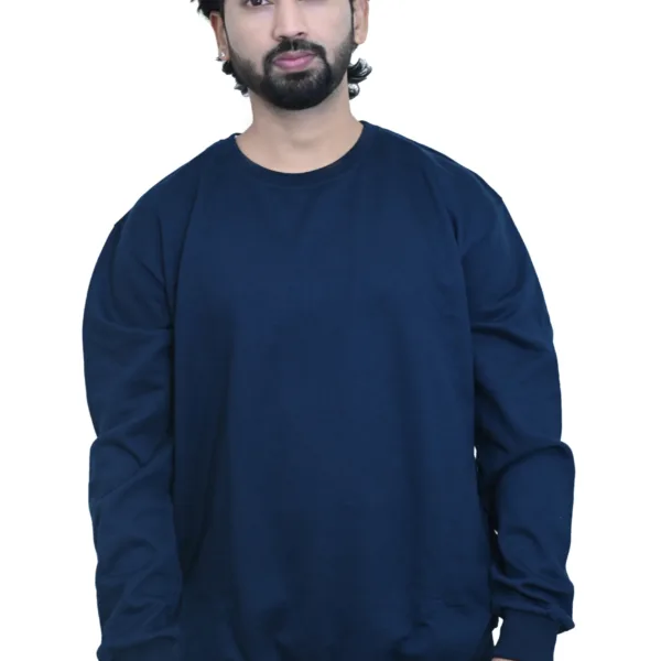 Solid Cotton Blue Regular fit Plain Sweatshirt