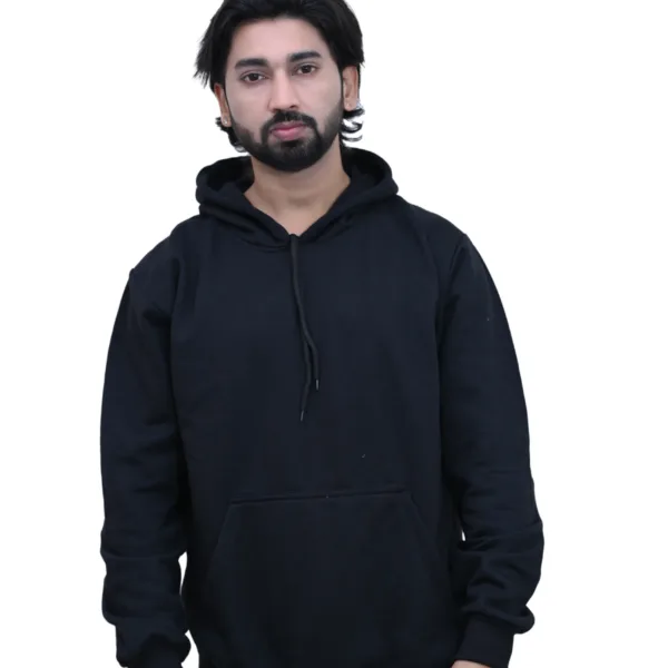 Solid Cotton Regular fit Black Plain Hoodie