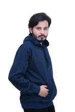 Solid Cotton Regular fit Blue Plain Hoodie