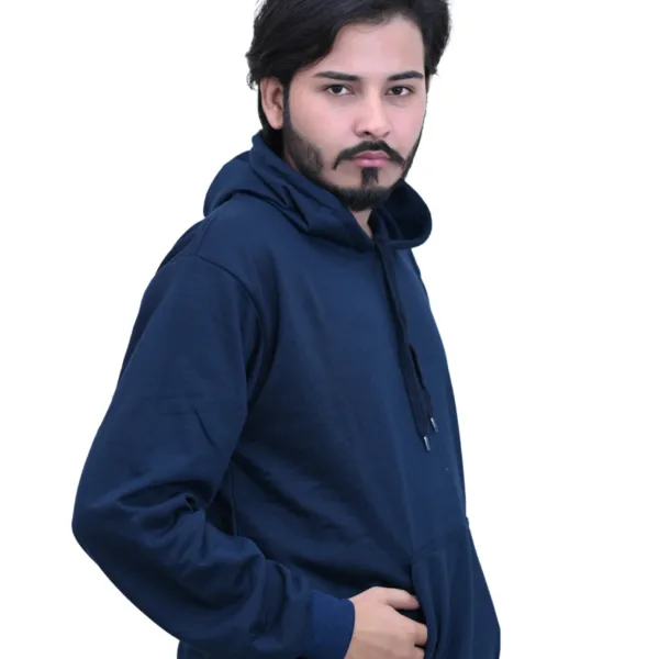 Solid Cotton Regular fit Blue Plain Hoodie