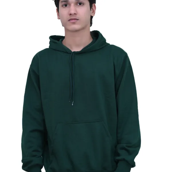 Solid Cotton Regular fit Green Plain Hoodie