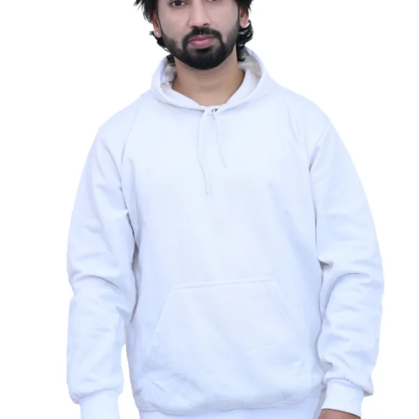 Solid Cotton Regular fit White Plain Hoodie