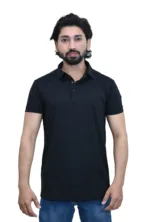 Solid Plain Slim fit Black Color Polo Cotton T-shirt