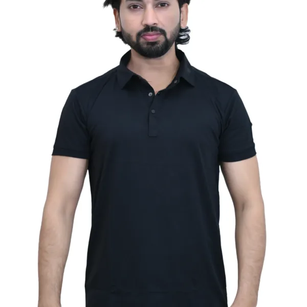 Solid Plain Slim fit Black Color Polo Cotton T-shirt