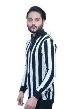 Striped White Black Color Full Sleeves Stand Collared T shirt