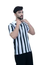 Striped White Black Color Half Sleeves Collared T shirt